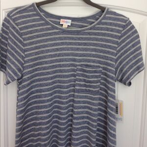 Lularoe Carly Dress Women's Size XXS Blue with Gray‎ Stripes Chest Pocket NWT
